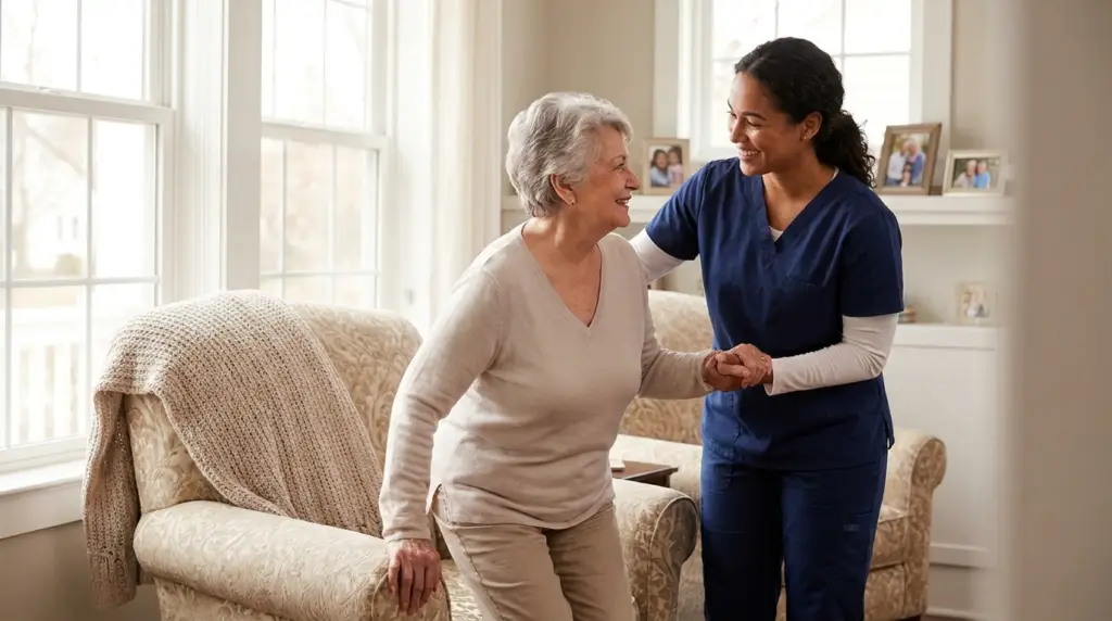 Inhome personal care Premium Care Premium Care In home personal care caregiver helping an elderly woman in Riverside County